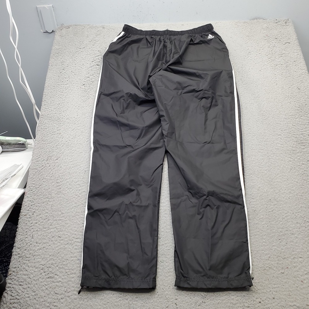 Adidas Track Pants Mens XL Black 3-Stripes Panel Windbreaker Drawstring Waist - Picture 2 of 9